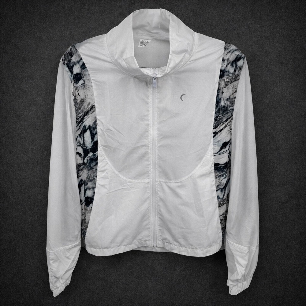 Zyia Active Windbreaker Jacket L White Marble Mesh Back Packable Active Yoga‎